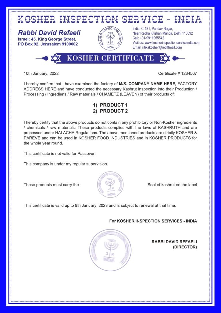 Kosher Certification in Chennai